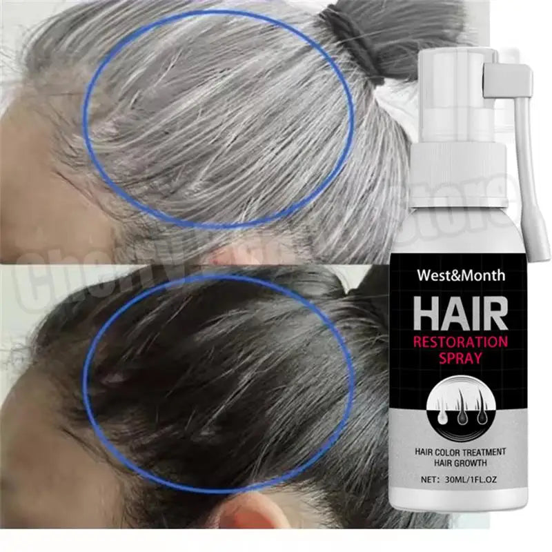 Gray Hair Coverage Spray with Black Color and Serum References, Single or Promotional Purchase Labels for Cosmetic Gray and White Hair Appearance Care