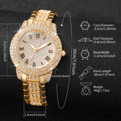 Women's Quartz Watch and Bracelet Set, Two-Piece Analog Fashion Accessories with 32mm Case in Gold, Silver or Rose Gold Tone Options, No Watch Box Included
