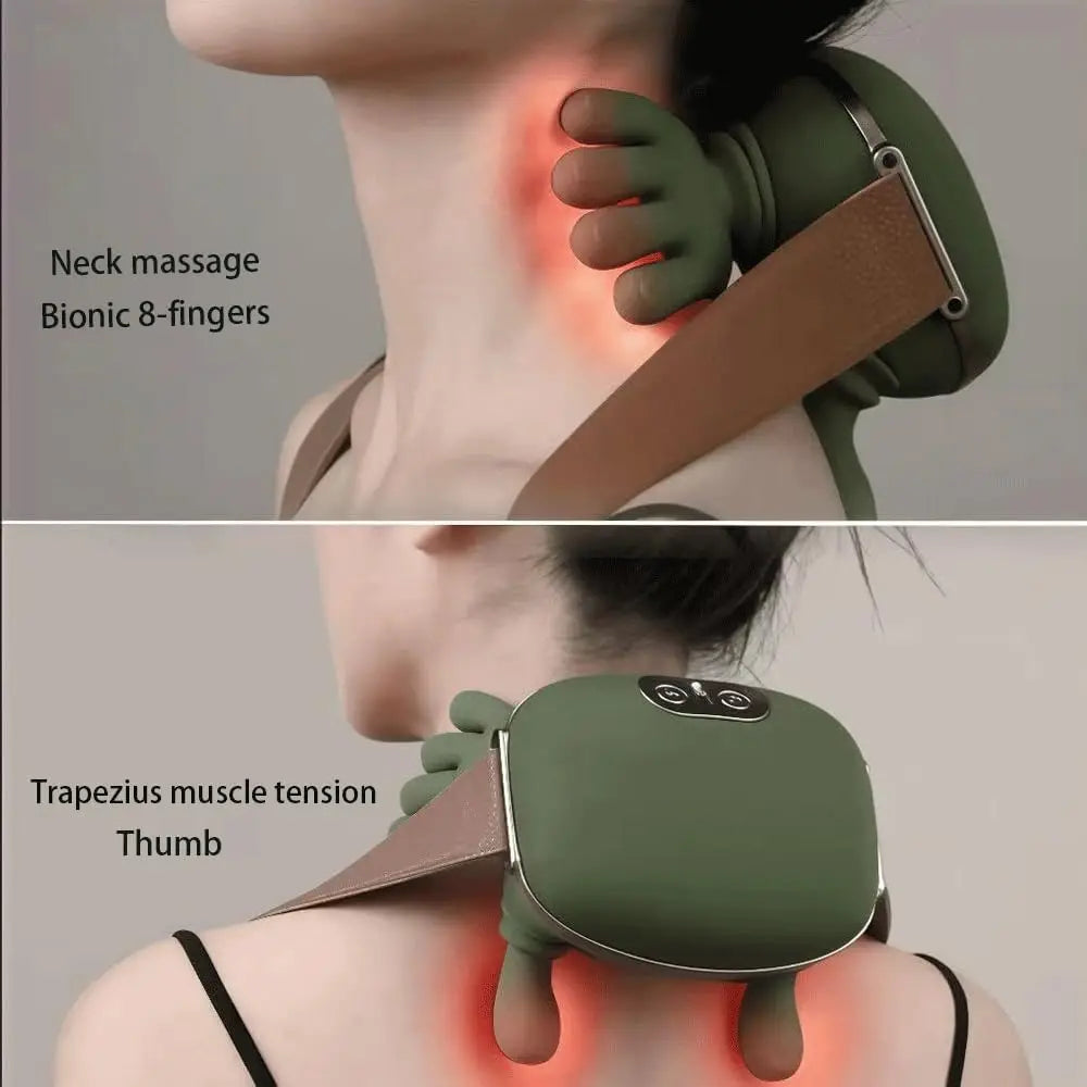 Wireless Neck and Back Massager with Heat, Battery-Powered 4D Shiatsu-Style Kneading Device in Green Silver Switch Option for Adult Relaxation Routines