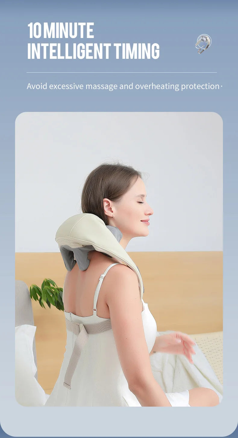 Rechargeable Neck and Shoulder Massage Shawl with Listed Two Modes, Adjustable Straps and Back Buckle, 20W or 26W Kneading Models in White, Grey and Brown Options
