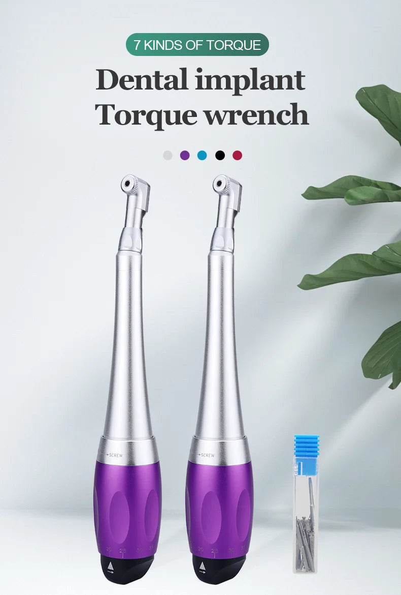Adjustable Dental Implant Torque Wrench Set, 16-Piece Driver Tool Selection with Listed 2.35mm Latch-Type Bits in Silver, Blue or Red Options