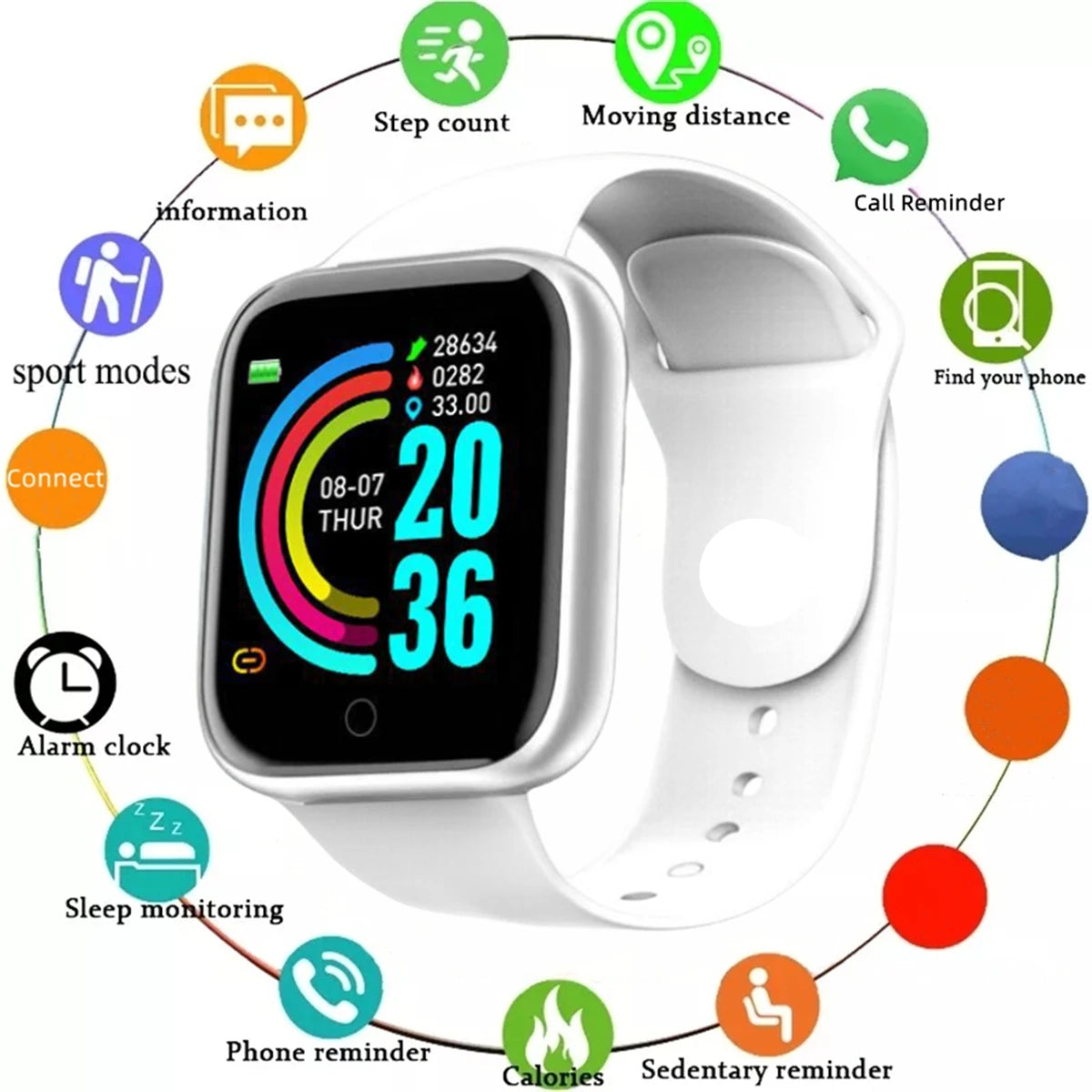 Y68 and 116Plus Fitness Smart Watch with Silicone Wristband, Circular Touch-Button Control and App Setup, Everyday Activity Tracking and Message Reminder References
