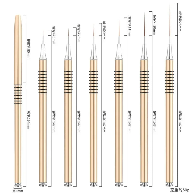 Nail Art Striping Brushes for Fine Lines and Detail Painting, 6–25mm Listed Liner Sizes with Individual and Set Options for DIY Manicure Designs