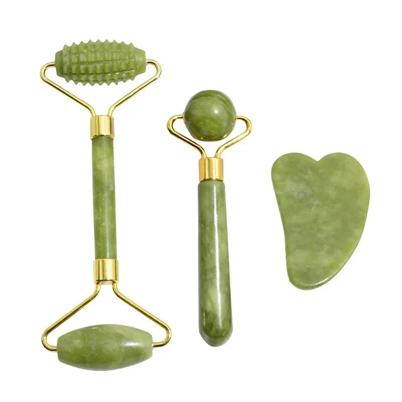 Jade Roller and Gua Sha Tool Options for Facial and Neck Massage, Manual Skincare Accessories in Individual Styles and Color-Labeled Sets for Adult Self-Care
