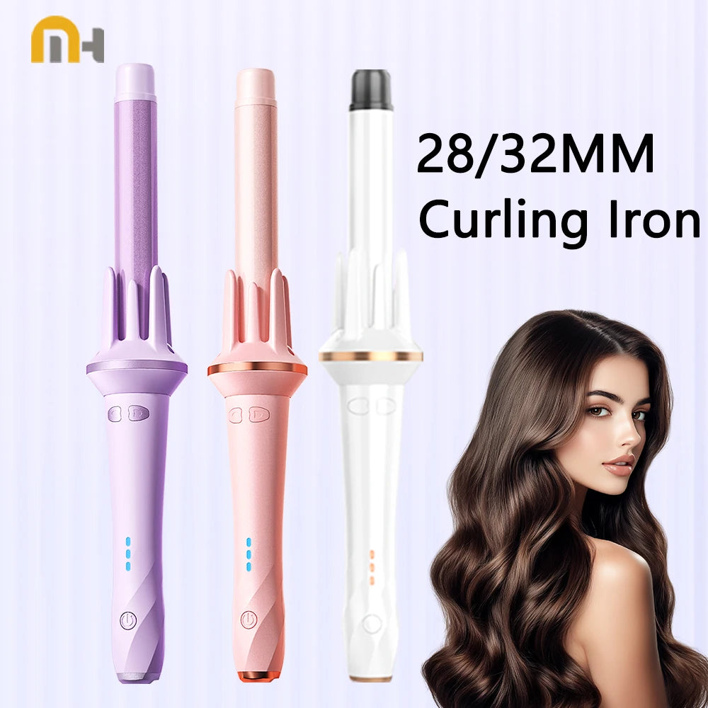 Rotating Automatic Hair Curler with 28mm or 32mm Tourmaline Ceramic Barrel, Fast Heating and Auto Shut-Off for At-Home Curl Styling