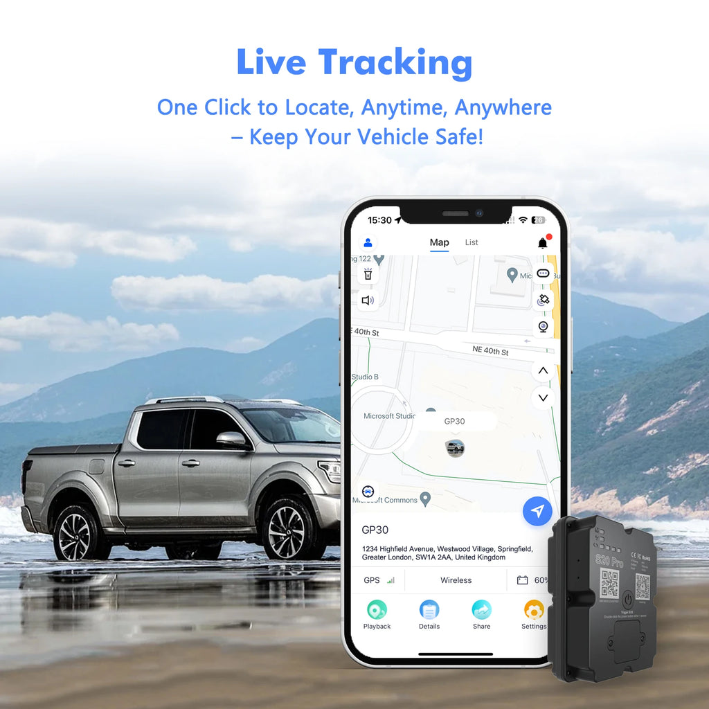 4G GPS Vehicle Tracker for Cars and Motorcycles with TrackerOne App, Included SIM Reference, Geofencing and 7500mAh Battery, Paid Service Required