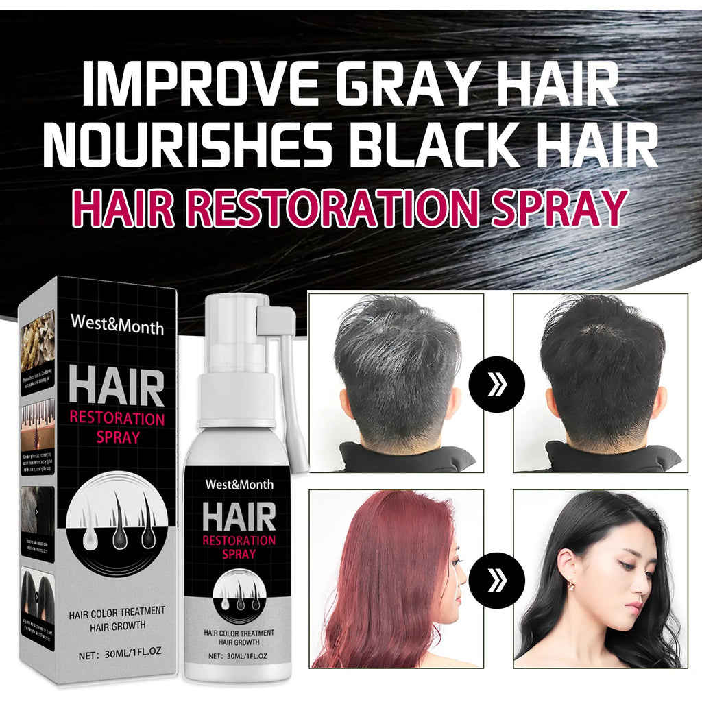 Gray Hair Coverage Spray with Black Color and Serum References, Single or Promotional Purchase Labels for Cosmetic Gray and White Hair Appearance Care