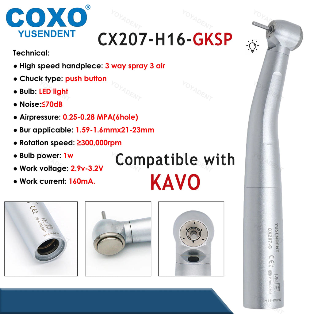 High Speed Dental Turbine Handpiece and Replacement Part Options by COXO YUSENDENT, H15 H16 H05 Models with Coupler, Rotor and Bulb Selections