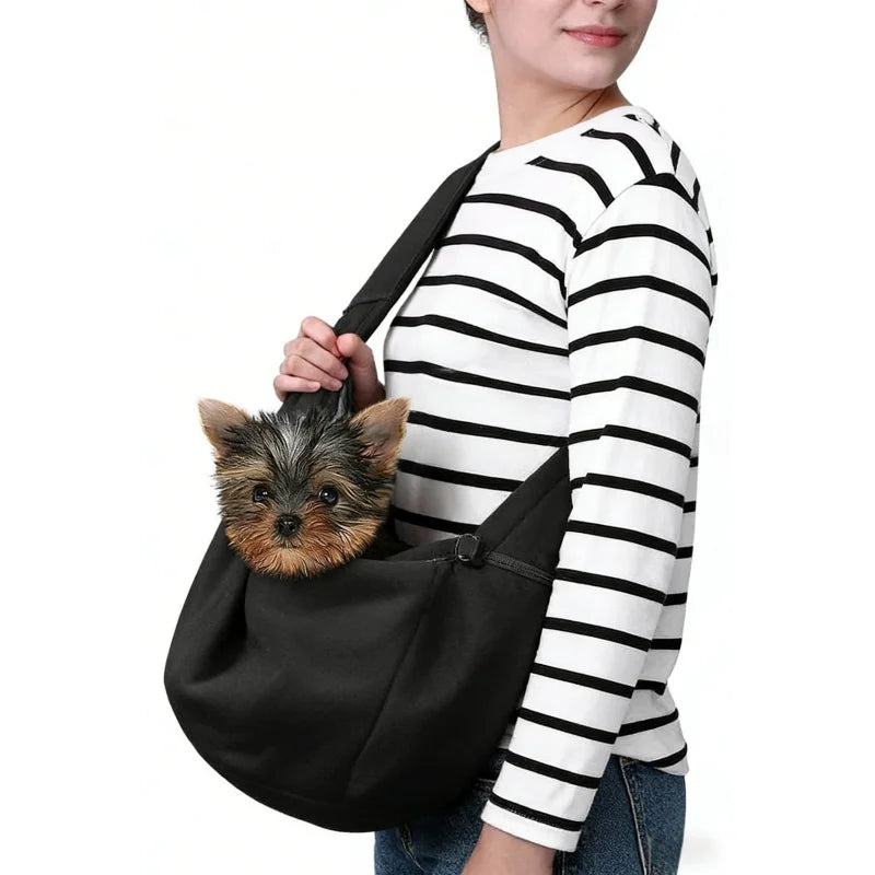 Small Dog Chest Carrier Bag with Adjustable Shoulder Strap and Zippered Pocket, Black or Gray Front Carry Accessory for Suitable Puppies and Pet Outings