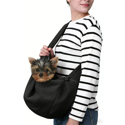 Small Dog Chest Carrier Bag with Adjustable Shoulder Strap and Zippered Pocket, Black or Gray Front Carry Accessory for Suitable Puppies and Pet Outings