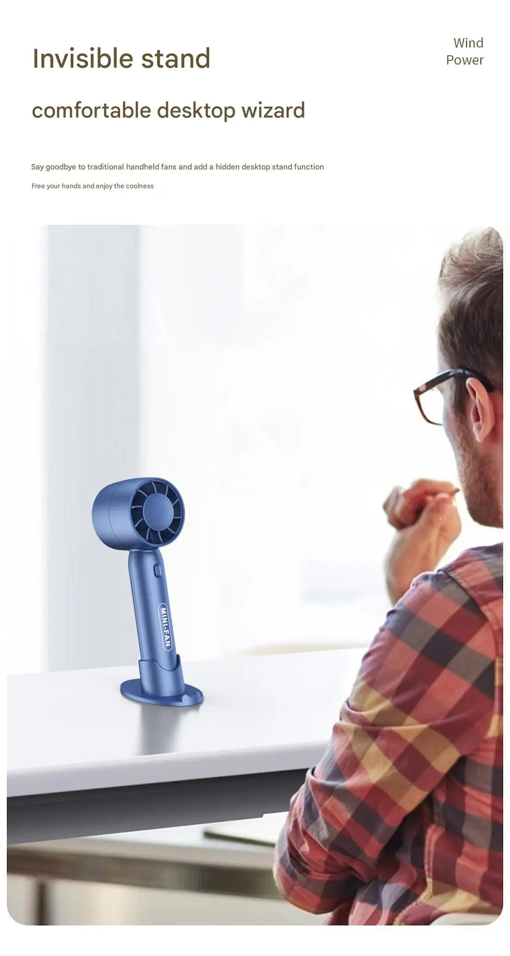T10 Turbo Handheld Fan with USB Charging and Desktop Stand Reference, Portable Personal Airflow Fan for Desk Breaks and Travel in Blue, Pink or White
