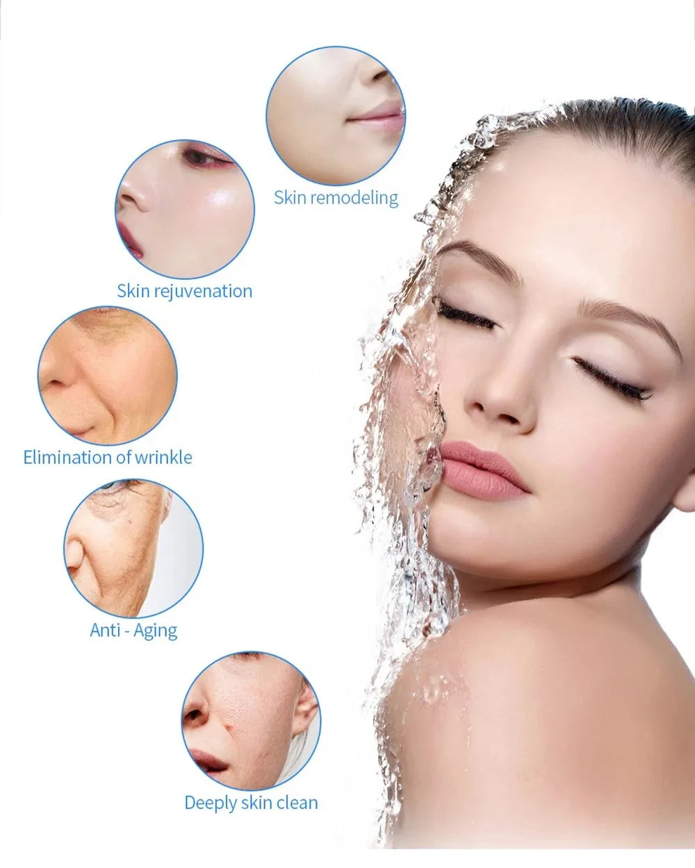 Touchscreen Hydro Facial Equipment with A/B/C Solution Tanks, Multi-Handpiece Beauty Machine References and 110v, 220v or DL Selection Labels