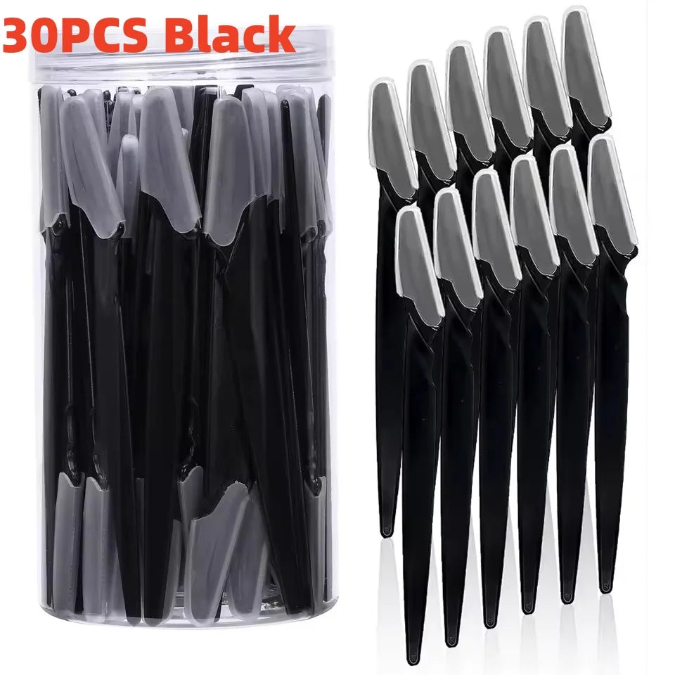 Eyebrow and Face Razors, Black or Multicolor 5, 10, 30 and 40-Piece Grooming Packs with Protective Cover Reference for Adult Women and Men