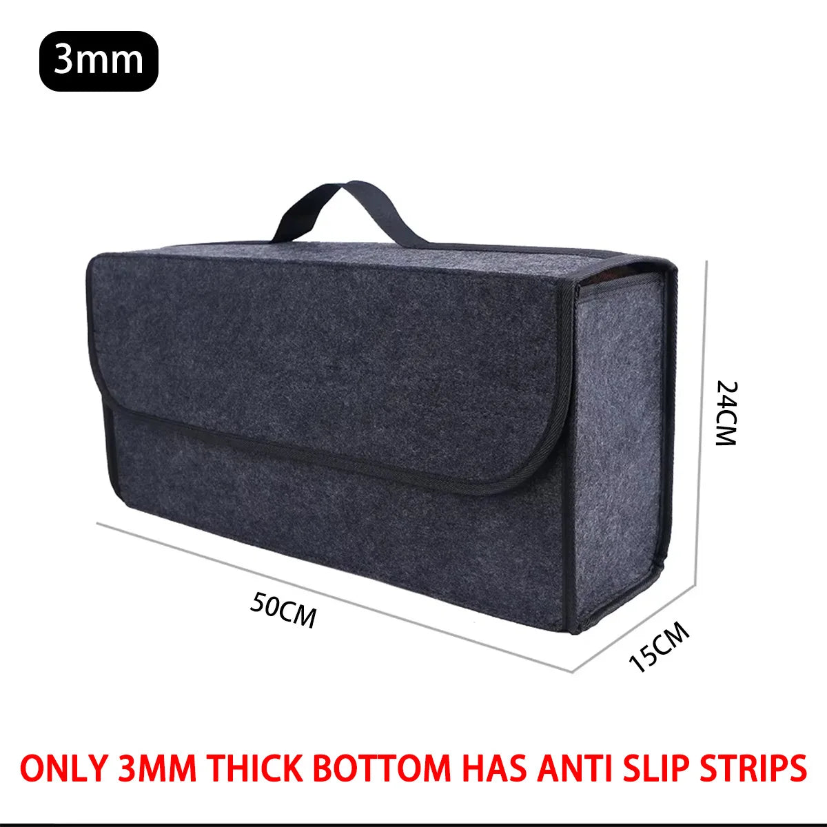 Foldable Felt Car Storage Box, Dark Gray Polyester Trunk Organizer in Two Listed Sizes with 2mm or 3mm Thickness Options for Vehicle Accessories