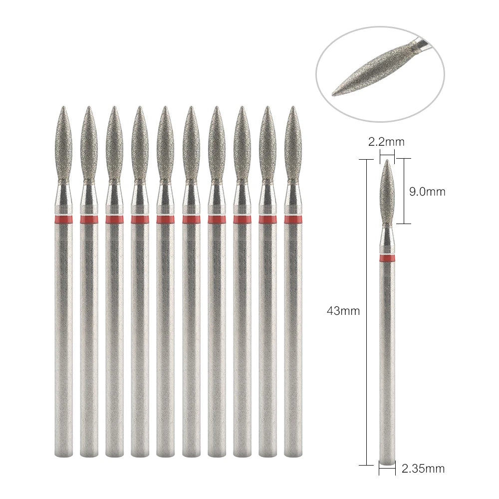 Diamond Nail Drill Bits, Listed 10-Piece Milling Accessories with 2.35mm Shanks, A-Series and Grade-Labeled Options for Professional Electric Manicure Filing