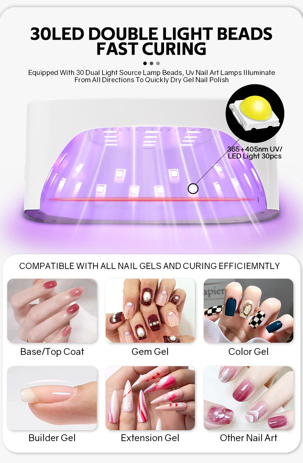 UV LED Gel Nail Lamp SUN S10 MAX with 30 Dual-Wavelength LEDs, Automatic Infrared Sensor, 30, 60 and 99 Second Timers, White Finish and US or EU Plug