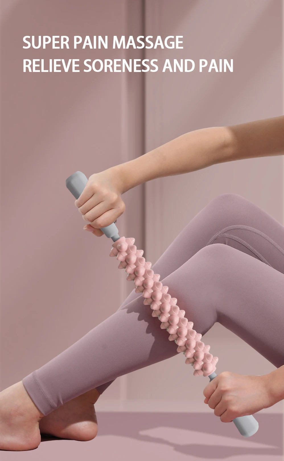 Yoga Massage Stick with Wolf-Teeth Texture Reference for Adult Calf, Thigh and Forearm Massage, Pink, Purple or Green and Two-Piece Option Labels