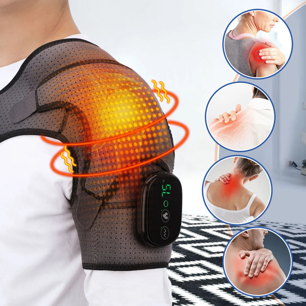 Thermal Shoulder Massage Belt with Adjustable Heating, Shoulder Brace Format and Multiple Belt, APP-Labeled and Red Light Options for Home Relaxation