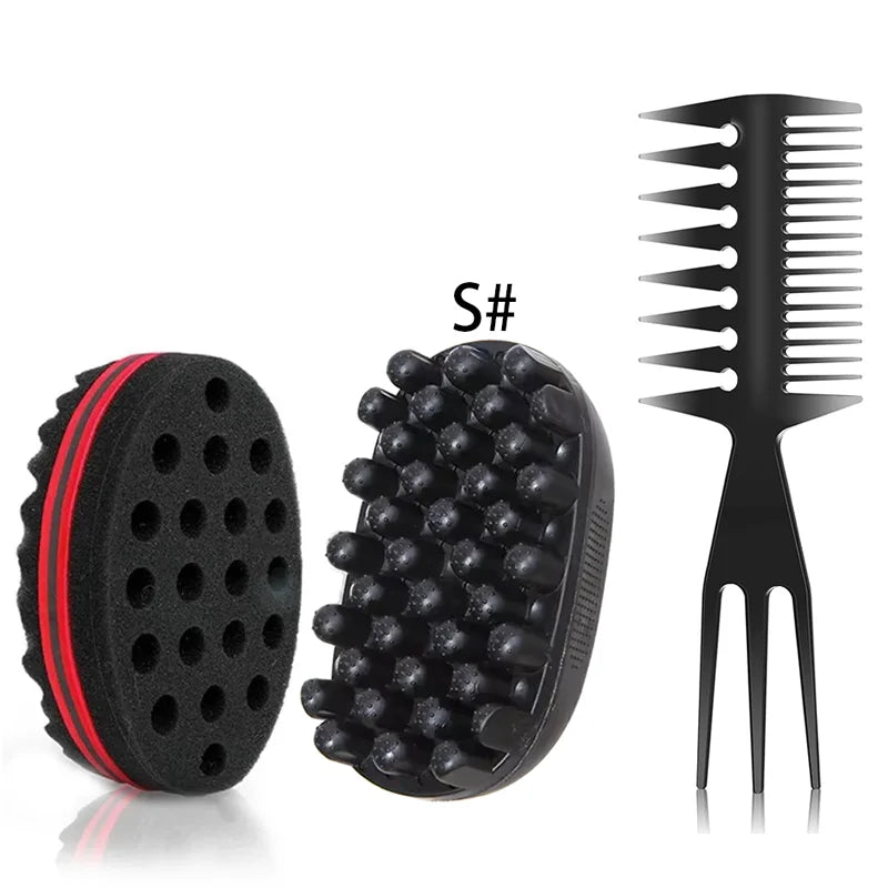 Afro Twist Hair Styling Kit, Two-Piece and Three-Piece Set1 or Set2 Options with Sponge, Mesh Comb and Double-Sided Pick References for Curl and Coil Grooming