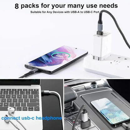 USB-C Adapter Assortment in Black with USB and Micro USB Connector References, Portable Connection Accessories for Compatible Laptop, Car and Travel Setups