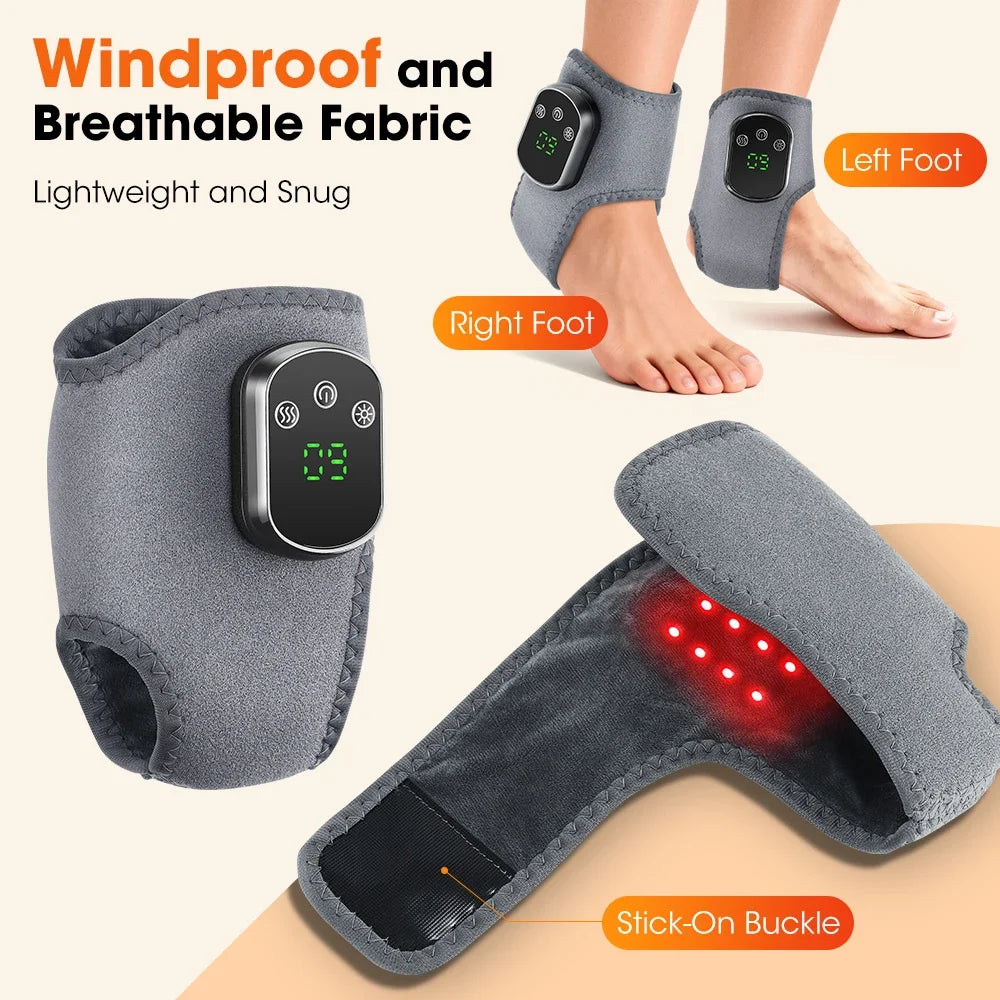 Rechargeable Ankle Heating Wrap XBL-8688A1, Red Light and 3 Vibration Modes with 1800mAh Battery, USB-C Charging and 1 or 2 Piece Options for Adult Personal Care