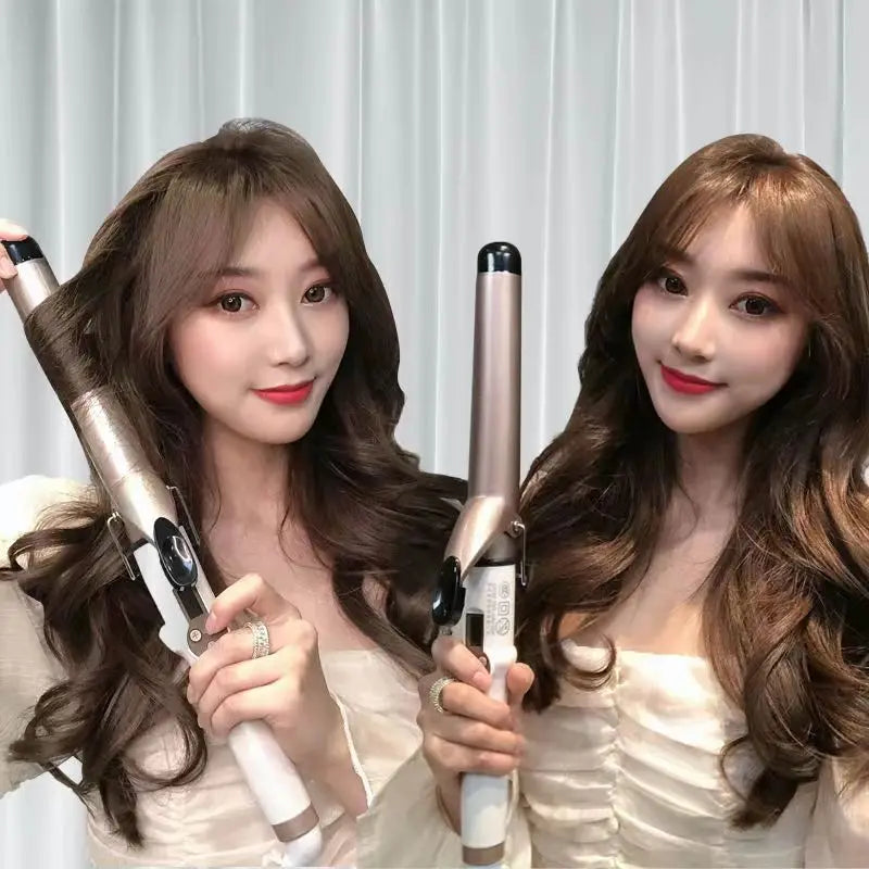 LCD Temperature-Control Curling Iron with Separate 9–38mm Ceramic Barrel Options or Pink and Golden Curl-Straight Combo Styles for Adult Hair Styling