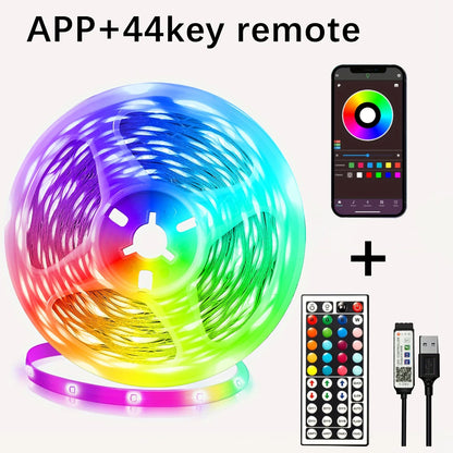 Four-Controller RGB LED Strip Lights with 5V USB Power, App or Remote Options and Nine Length Labels from 0.5m to 30m for Bedroom Decor and TV Backlighting