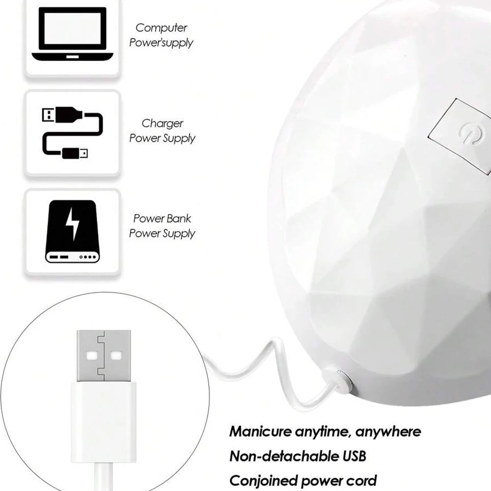 USB Nail Curing Lamp with Listed 18 LEDs, 60 and 120-Second Timers and Detachable Design, Pink, White or Upgraded White Options for Gel Manicures