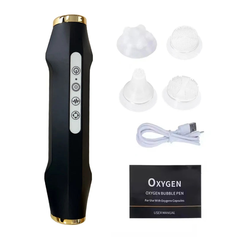 Rechargeable Facial Bubble Pen, 106g Handheld Beauty Device with Five Vibration and Spin Intensity Levels, Eight LED Modes and With Box or No Box Options