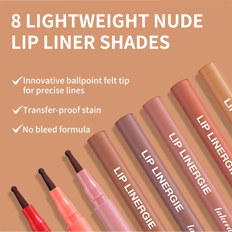 Lip Liner Stain by Lakerain with Flexible Ballpoint Felt Tip, Listed 1ml Lip Contour Makeup for Outlining, Shading and Filling with Eight Named Shade Choices