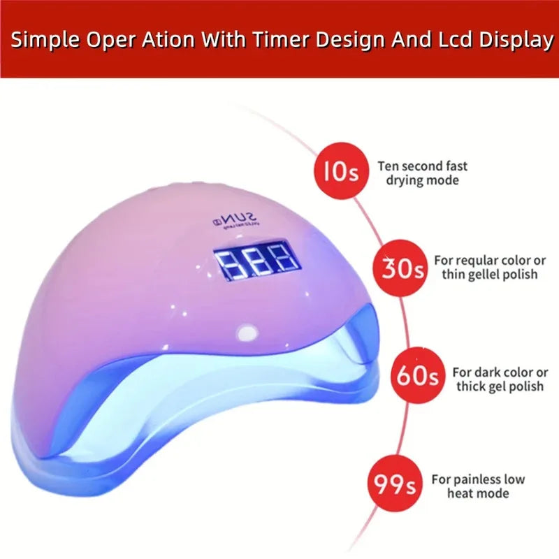 48W UV LED Nail Lamp for Gel Manicures and Pedicures, 24 Listed LED Beads with Pink or White Color Choices and USB, EU or US Power Options