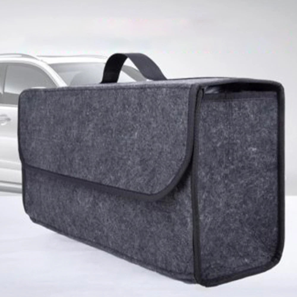 Felt Car Trunk Organizer, Grey Foldable Storage Bag in Listed 50 x 24 x 15 cm Size for Umbrellas, Gloves, Tools and Everyday Vehicle Accessories