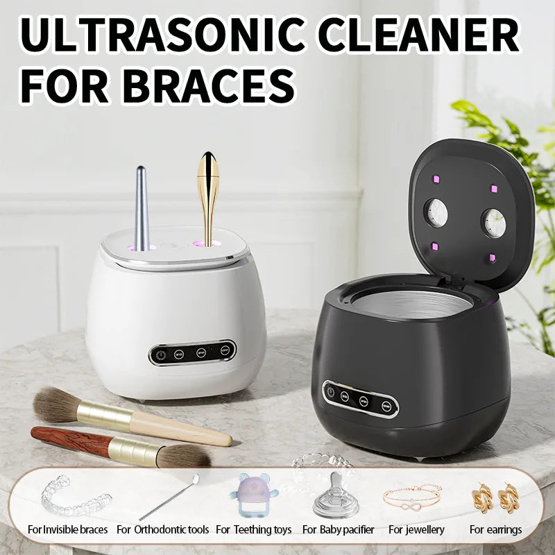 48kHz Ultrasonic Retainer Cleaning Machine, White USB-Rechargeable Cleaner for Compatible Removable Dental Appliances, Dentures and Jewelry Care