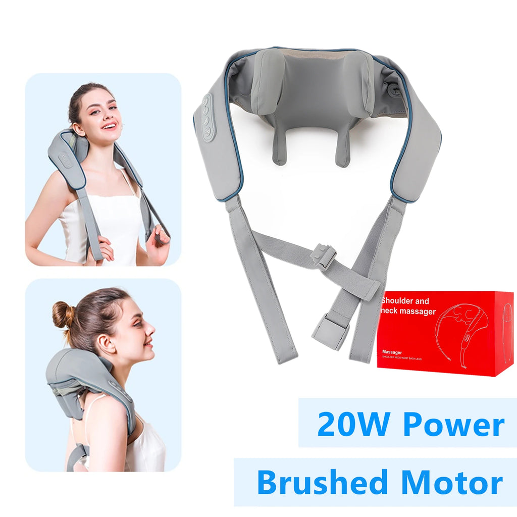 Rechargeable Neck and Shoulder Massage Shawl with Listed Two Modes, Adjustable Straps and Back Buckle, 20W or 26W Kneading Models in White, Grey and Brown Options