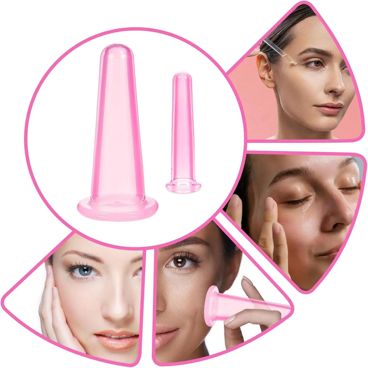 Facial Cupping Set with Four Listed Silicone Vacuum Cups, Pink or White Options for Adult Face Massage and At-Home Personal Care Routines