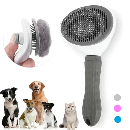 Self-Cleaning Pet Slicker Brush for Dogs and Cats, Stainless Steel Pin Grooming Tool with PP Body for Loose Hair Removal in Gray, Pink or Blue