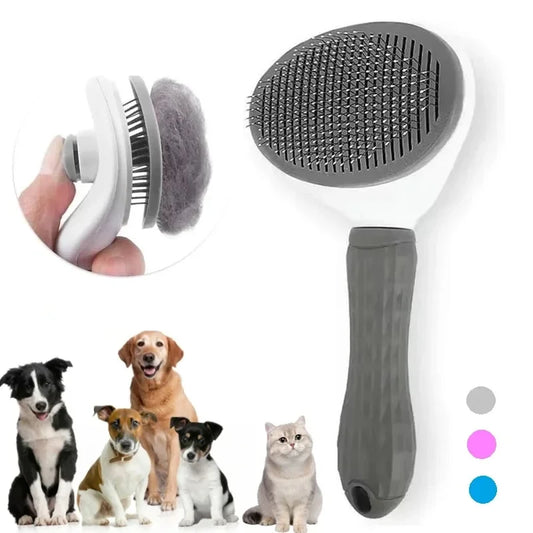 Self-Cleaning Pet Slicker Brush for Dogs and Cats, Stainless Steel Pin Grooming Tool with PP Body for Loose Hair Removal in Gray, Pink or Blue