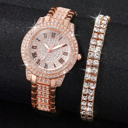 Women's Quartz Watch and Bracelet Set, Two-Piece Analog Fashion Accessories with 32mm Case in Gold, Silver or Rose Gold Tone Options, No Watch Box Included