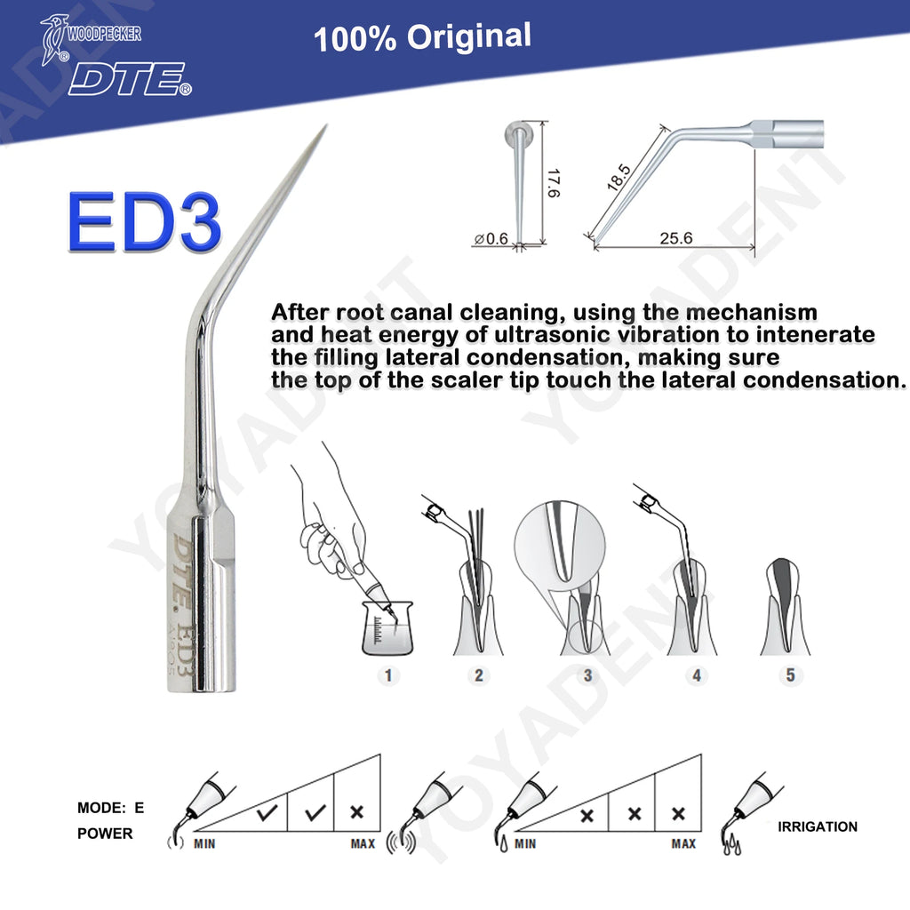 Endodontic Ultrasonic Tips and Accessory Options by Woodpecker DTE, ED-Series Model Selections with TD-1L and HD-7L Choices for Dental Equipment