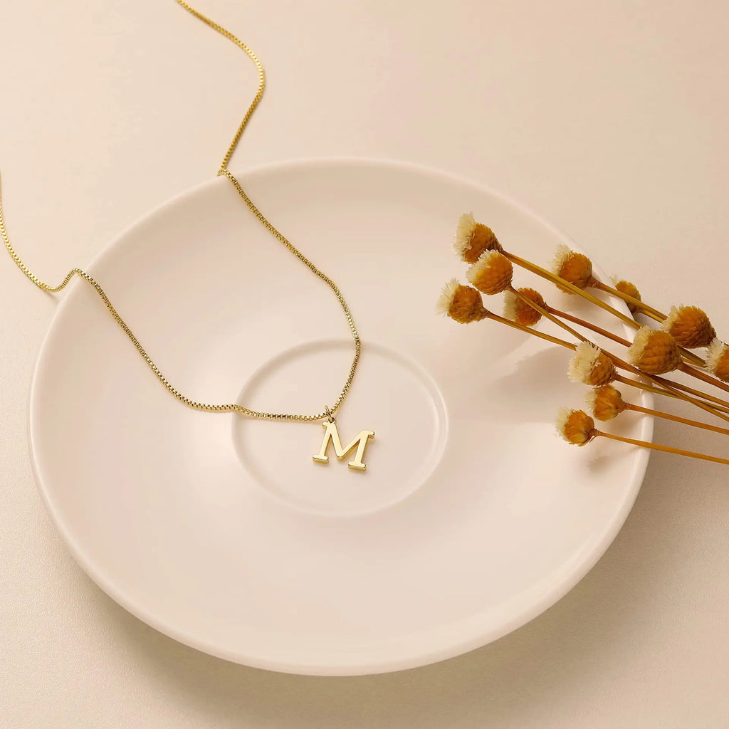 Initial Letter Necklace with A–Z Pendant Choices and 45cm Box Chain, Listed Stainless Steel with 18K Gold Plating for Women's Everyday Styling and Gifts