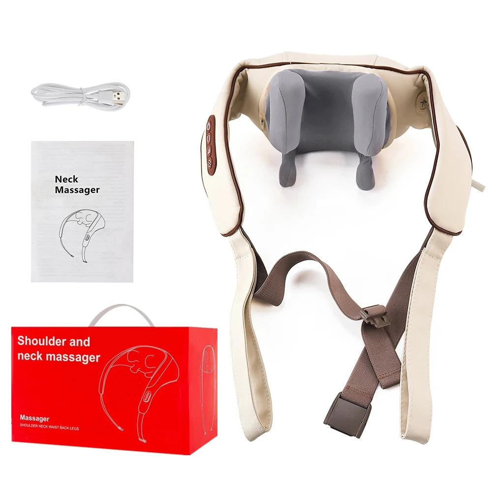 Rechargeable Neck and Shoulder Massage Shawl with Listed Two Modes, Adjustable Straps and Back Buckle, 20W or 26W Kneading Models in White, Grey and Brown Options