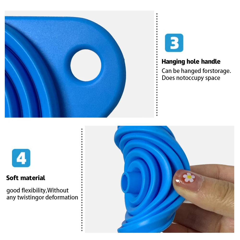 Collapsible Silicone Car Funnel for Compatible Liquid Transfer, Small 6cm or Large 8.5cm Width with 1, 2 or 4-Piece Choices and Foldable Garage Storage Design