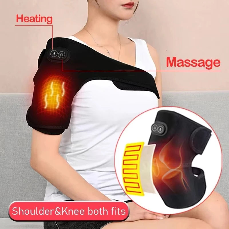 Plug-In Heated Shoulder Wrap with Adjustable Strap, Neoprene Material and Listed Graphene Heating and Pulse Vibration, HeatMassage Option Without Built-In Battery