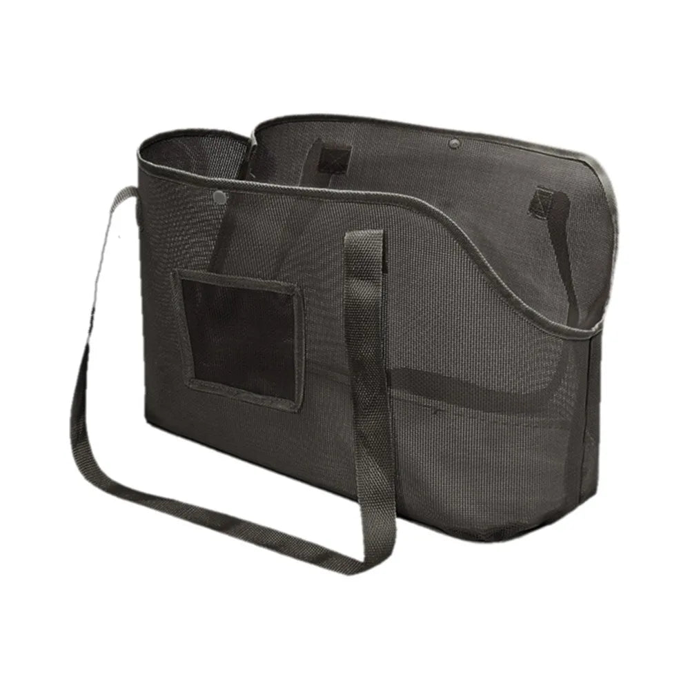 Mesh Dog Carrier Shoulder Bag, Foldable Breathable Pet Travel Handbag with Textilene, Nylon and Oxford Cloth in Beige, Black or Grey and M or L Size Options