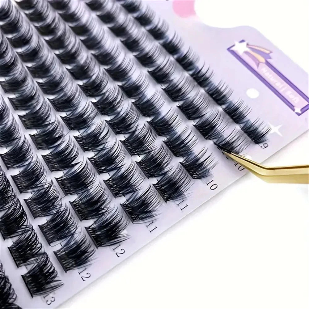 168-Piece Lash Cluster Set with Listed 9–16mm Mixed Lengths and 0.07mm Thickness, D and DD Curl References for Custom Eye Makeup Styling
