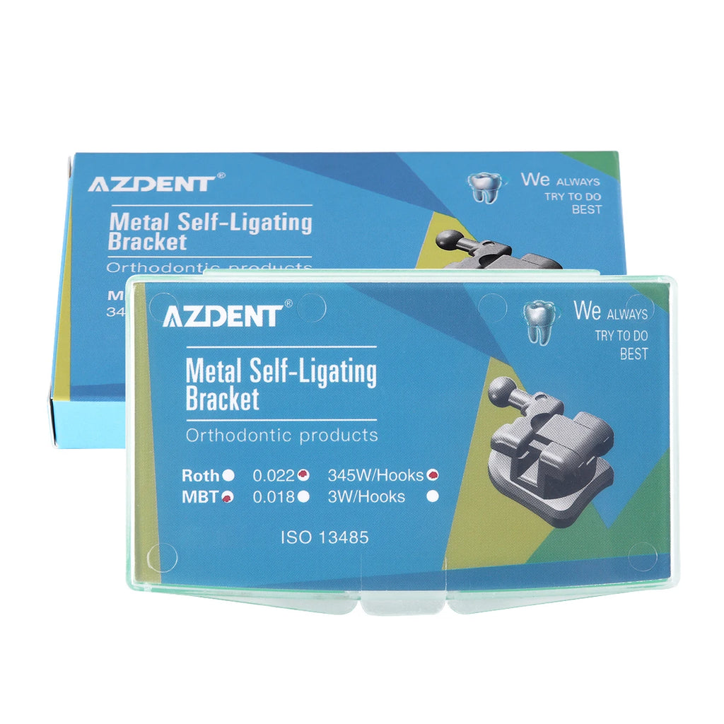 Passive Self-Ligating Brackets by AZDENT, Five Packs with First-Molar Buccal Tubes and Listed 0.022-Inch MBT or Roth Hooks 345 Options for Professional Orthodontic Selection