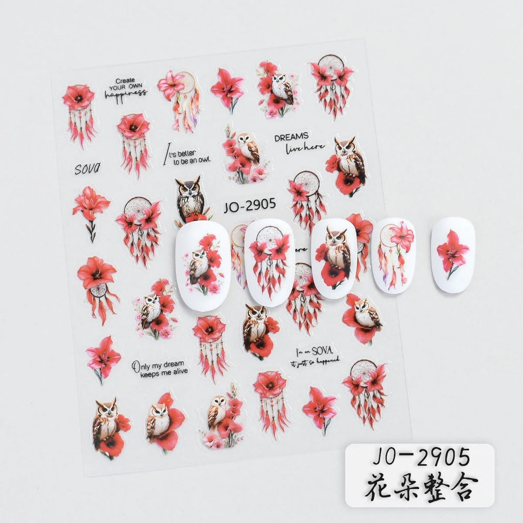 Flower Nail Stickers with Butterfly, Rose, Lavender and Clover Designs, Self-Adhesive 3D Nail Art Decals in 3 to 60 Sheet Options for DIY Manicures