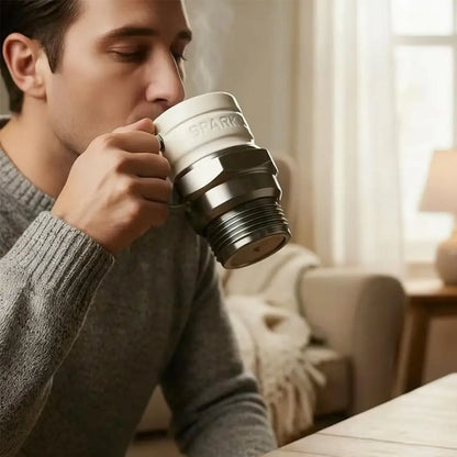 Spark Plug Coffee Mug with Resin Exterior and Stainless Steel Lining, Silvery Automotive-Themed Cup for Mechanics, Car Enthusiasts and Father's Day Gifts