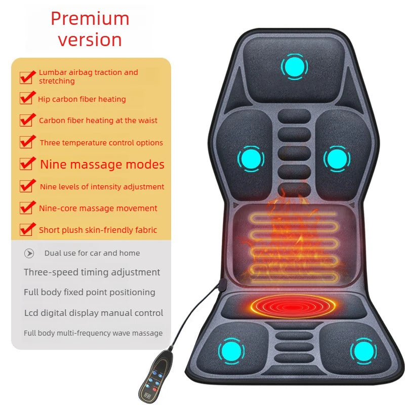 Massage Seat Cushion Options with Listed Heat, Vibration and Lumbar Airbag Features, Basic Flannel, Basic or Upgraded Selections for Home Office Relaxation