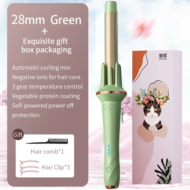 Rotating Automatic Hair Curler with 28mm or 32mm Tourmaline Ceramic Barrel, Fast Heating and Auto Shut-Off for At-Home Curl Styling